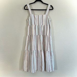 Madewell Textural Rainbow Stripe Button Back Tiered Midi Dress Size 4